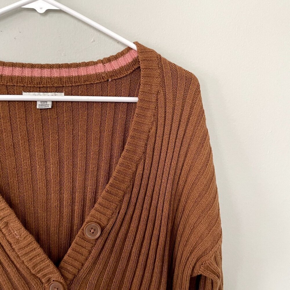 American Eagle cropped brown v-neck sweater casual 70s vintage women size M - Picture 2 of 5